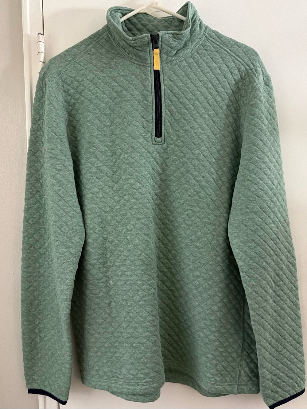 J. CREW 100% Cotton Quilted Half Zip Sweater Sweatshirt Sage Sz Small $98 NWT - Picture 2 of 6